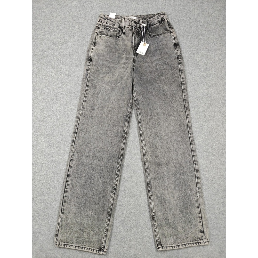 Good American Straight Jeans Womens 4/27 Gray Acid Wash High Rise Denim New
